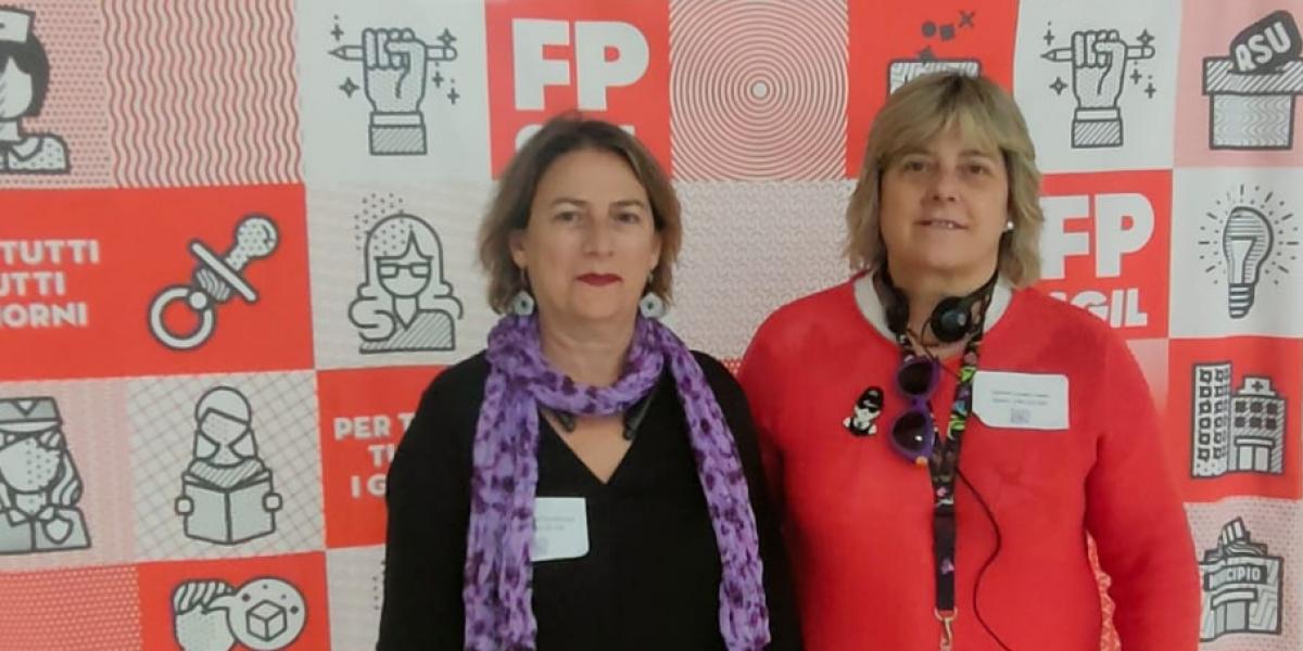 Las secretarias de Polticas Pblicas, Miriam Pinillos, y la de las Mujeres, Carmen Lpez, en la reunin del Comit Mundial de Mujeres de la FSESP en Roma